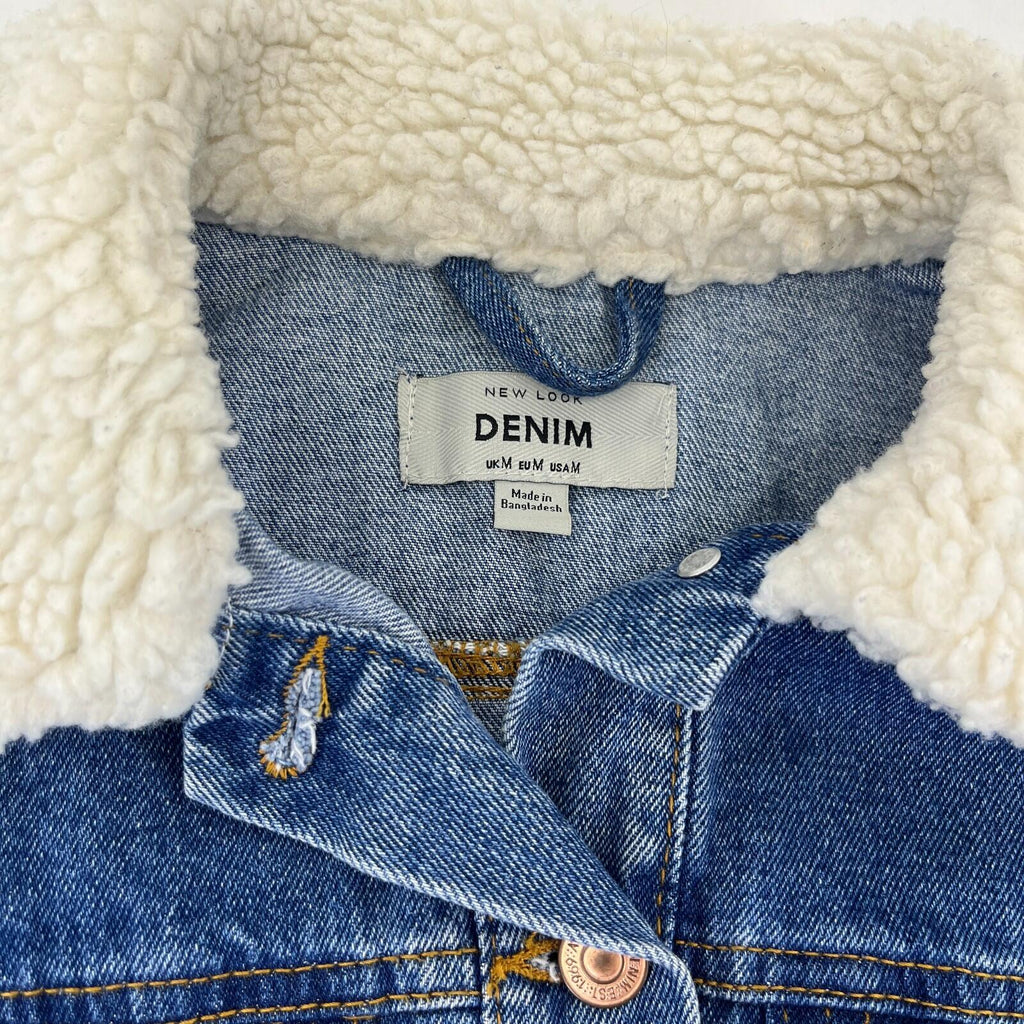 New Look Women's Blue Denim Jacket with Sherpa Collar size M
