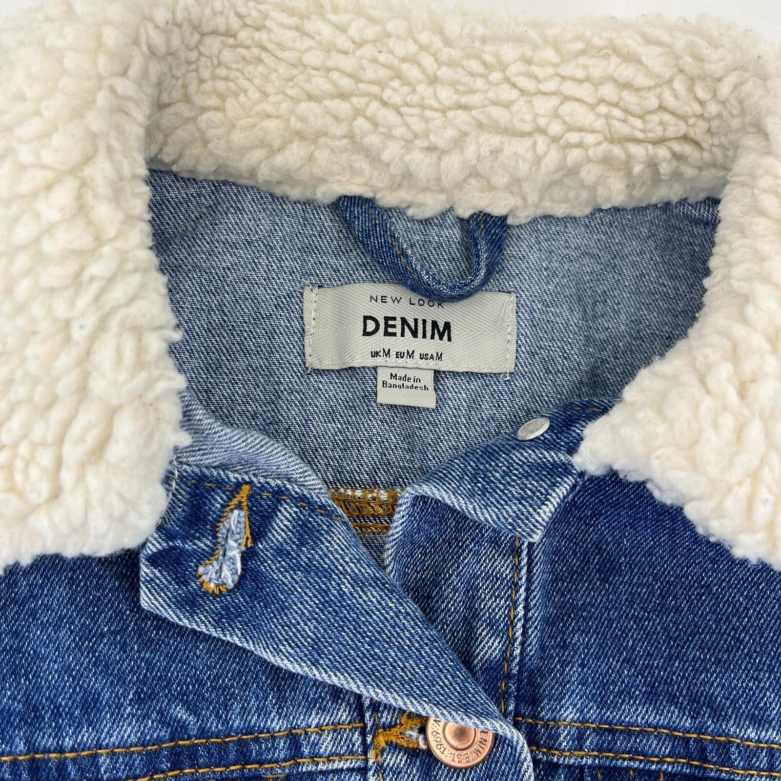 New Look Women's Blue Denim Jacket with Sherpa Collar size M