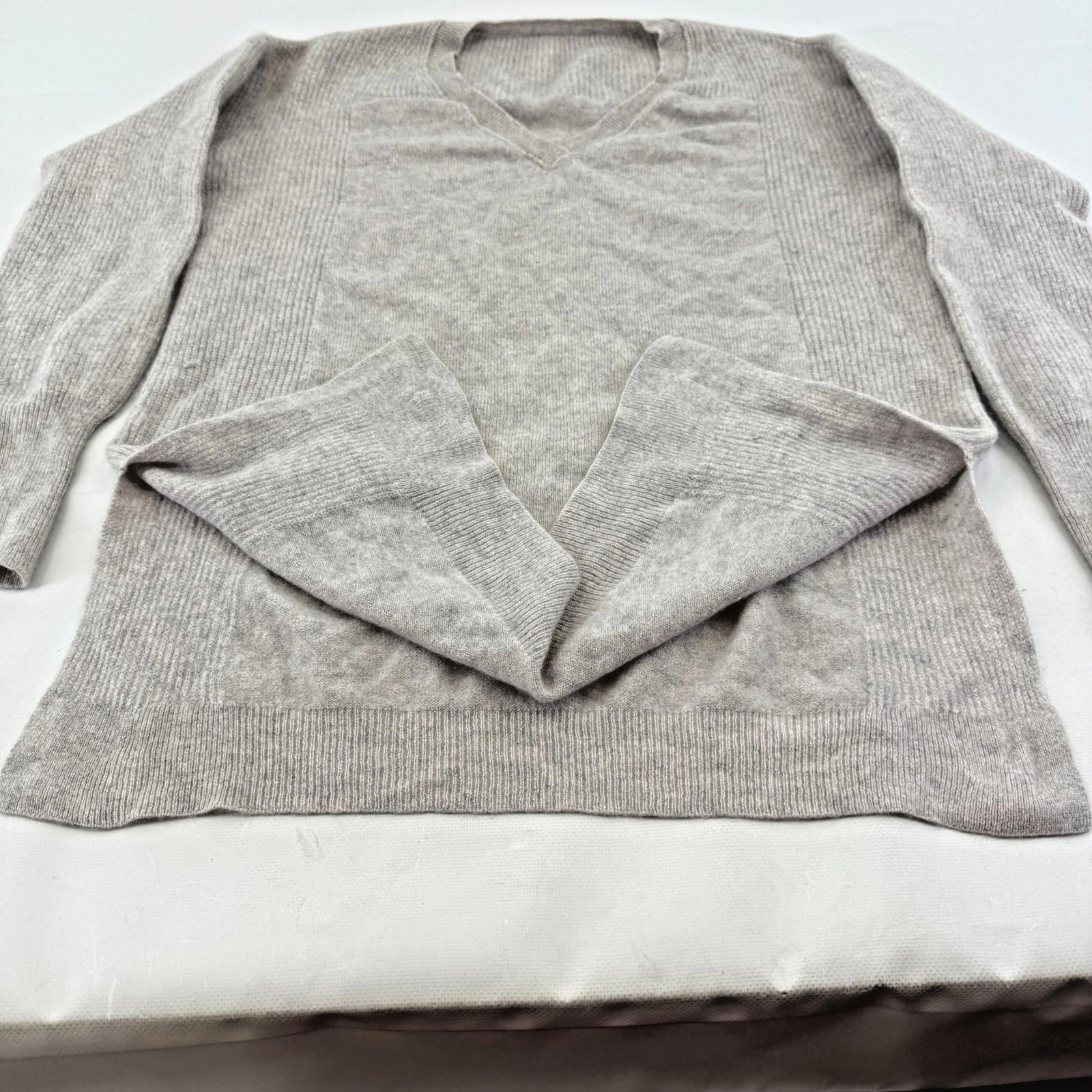 Wrap 100% Cashmere V Neck Jumper Long Sleeve Grey UK size 10 Relaxed Fit