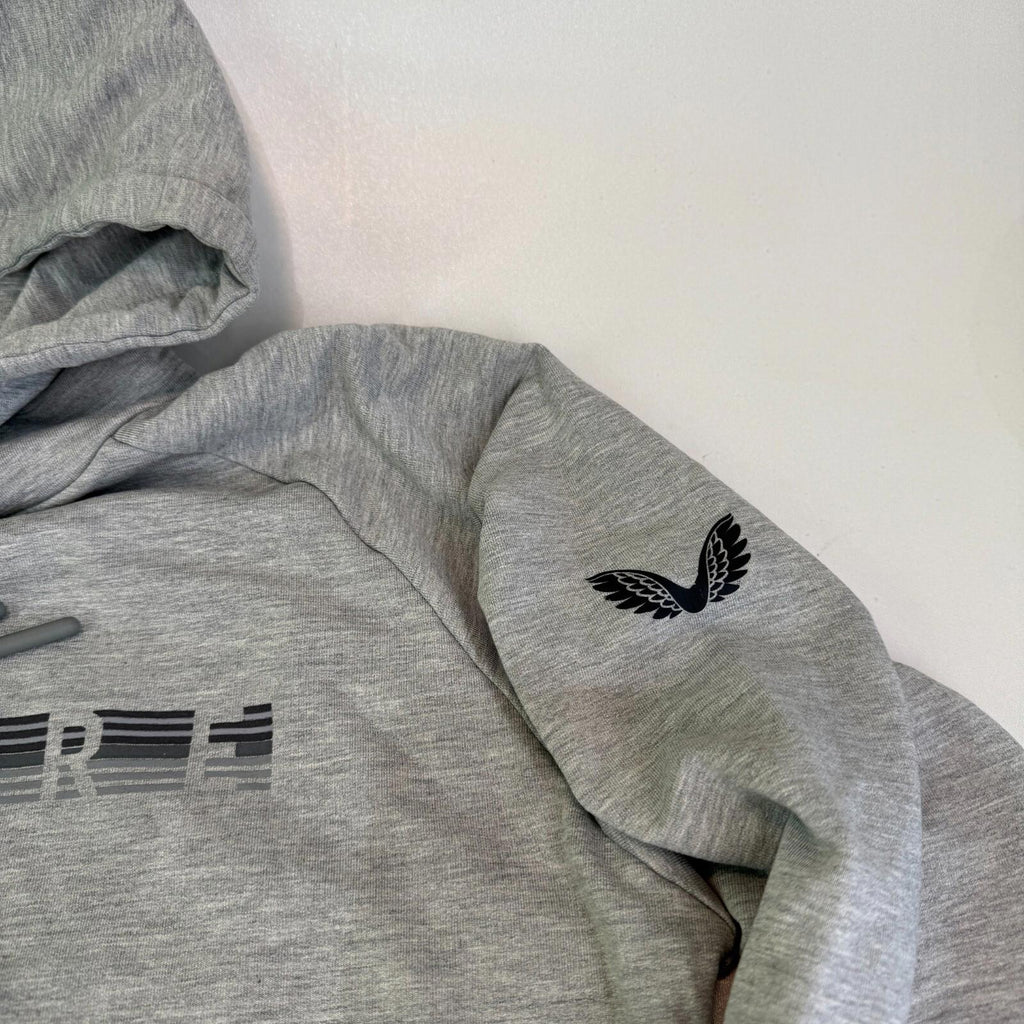 Castore Graphic Spellout Hoodie with Sleeve Logo Grey size Small - VGC