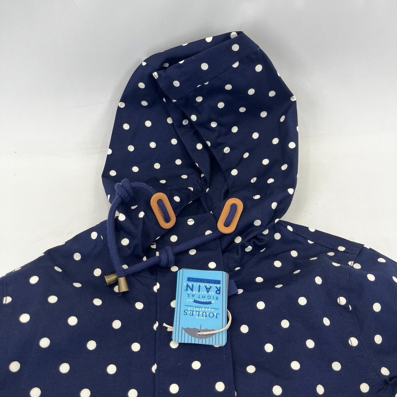 Joules Coast Polka Print Waterproof Jacket Breathable Blue Raincoat UK size 8