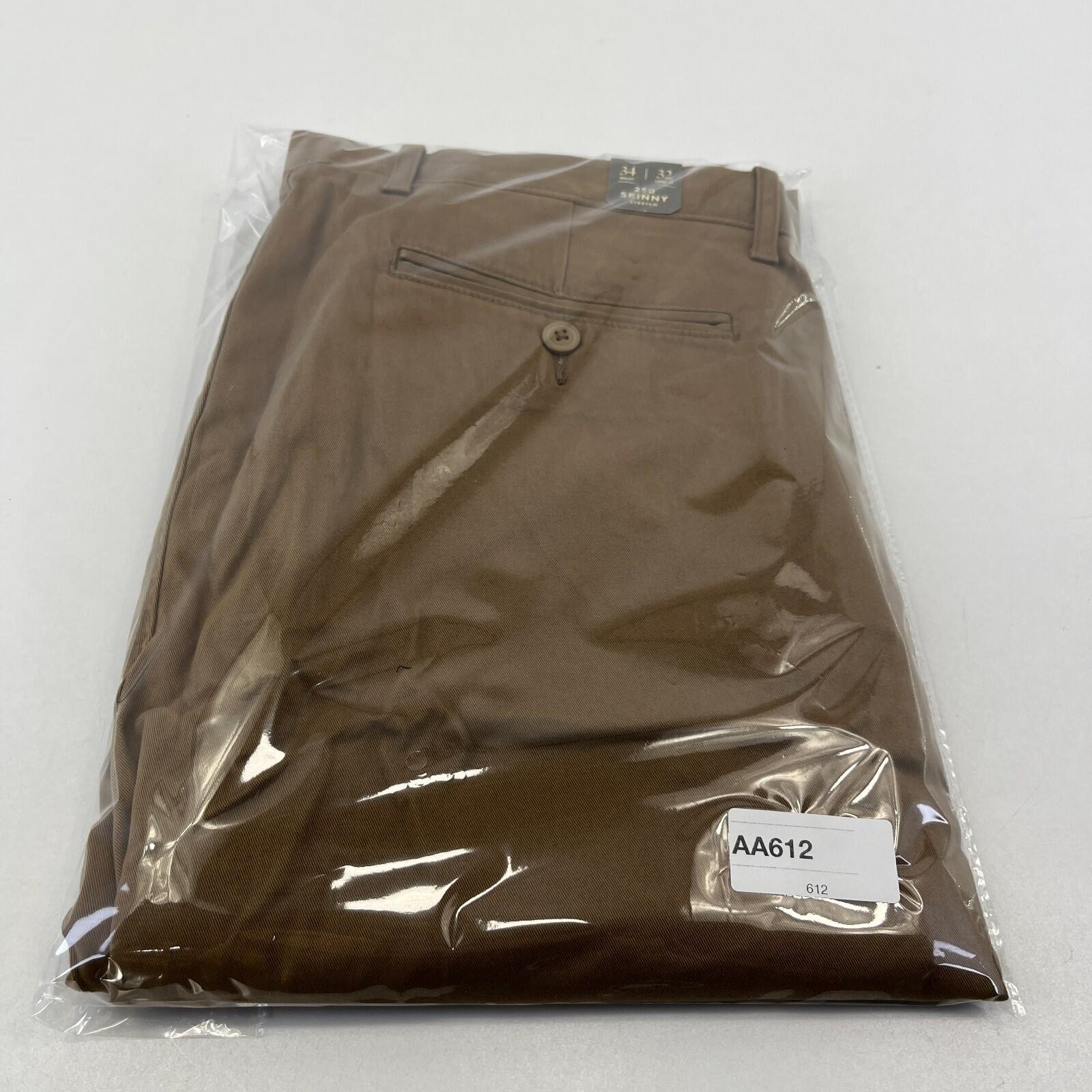 J Crew 250 Skinny Fit Stretch Chino Trousers in Brown W34" L32" New with Tags
