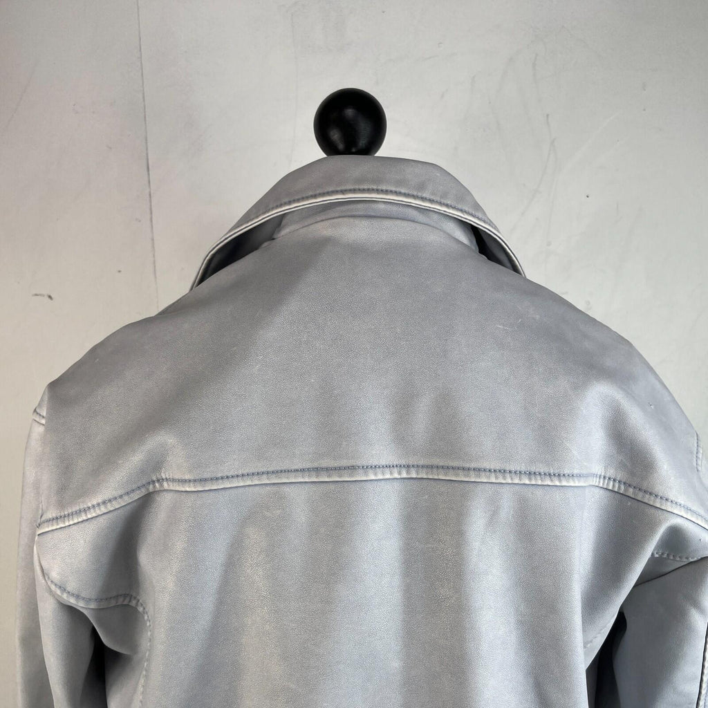 Rita Ora Light Grey Faux Leather Biker Jacket with Belt size 10/12
