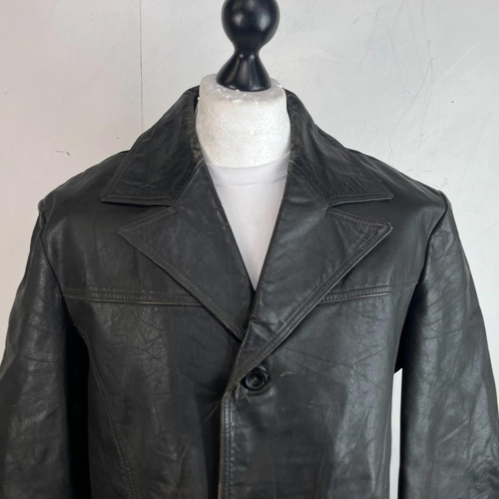 Vintage Letex Wismar Men's Black Leather Jacket size EU 56 Made in Germany
