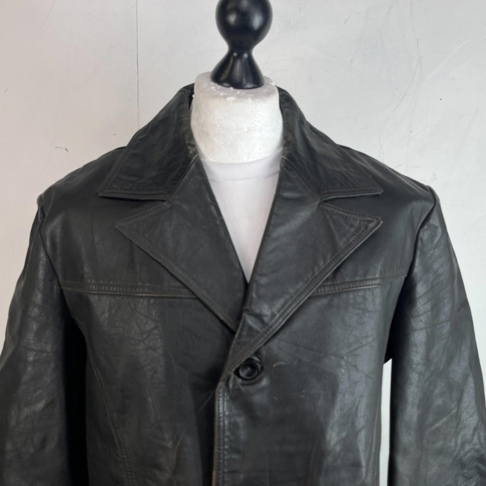 Vintage Letex Wismar Men's Black Leather Jacket size EU 56 Made in Germany