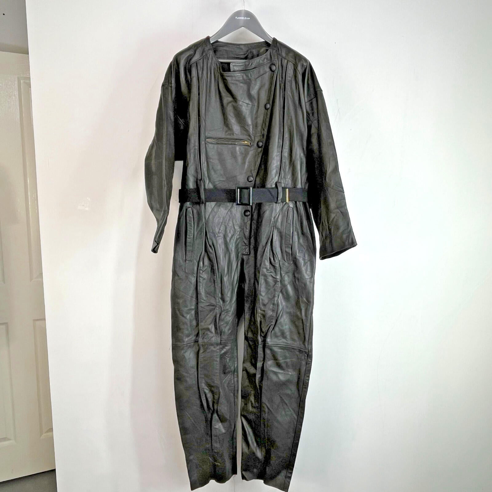 Super Rare Post WWII Military Motorcycle 1 Piece Leather Suit with Belt