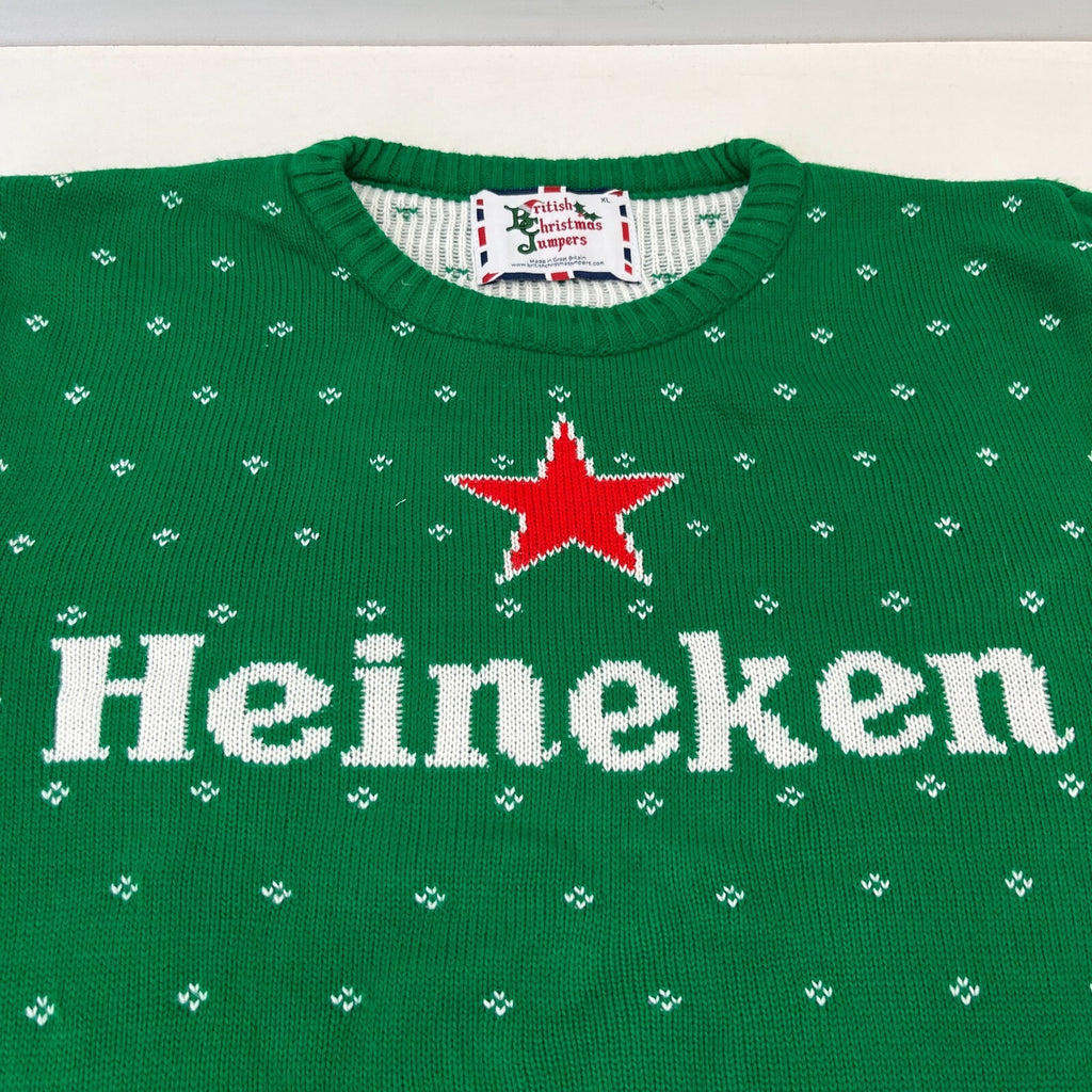 Heineken Christmas Jumper Green Men's Festive Work Party size XL
