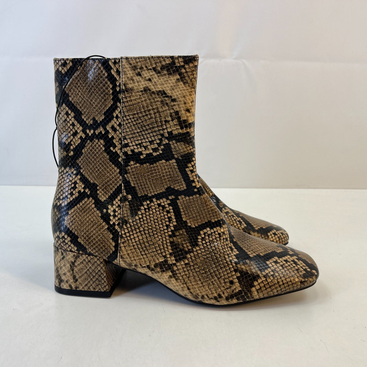 M&S Ladies Vegan Faux Snakeskin Square Toe Ankle Chelsea Boots Brown UK 6 EU39.5