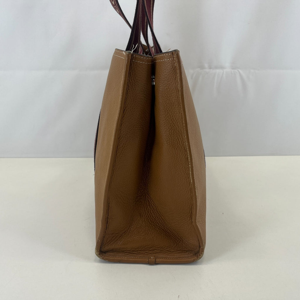 Coach Smith Tote Bag CM716 Tan Pebbled Leather Burgundy Logo Strap