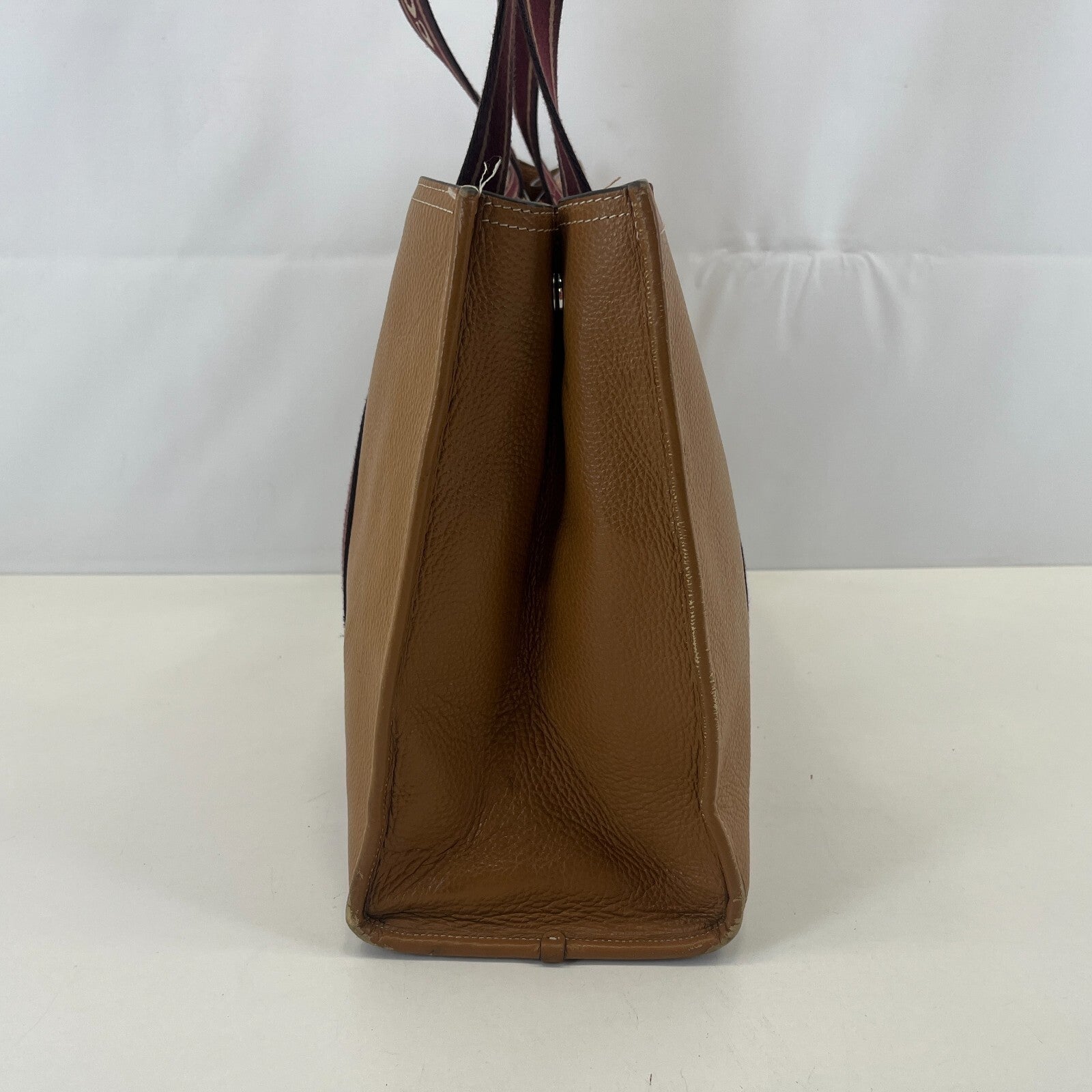 Coach Smith Tote Bag CM716 Tan Pebbled Leather Burgundy Logo Strap