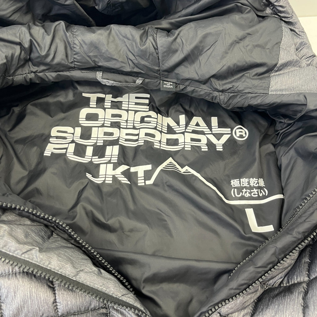 SuperDry Original Fuji Jacket UK size Large Grey Quilted Coat with Hood in Grey