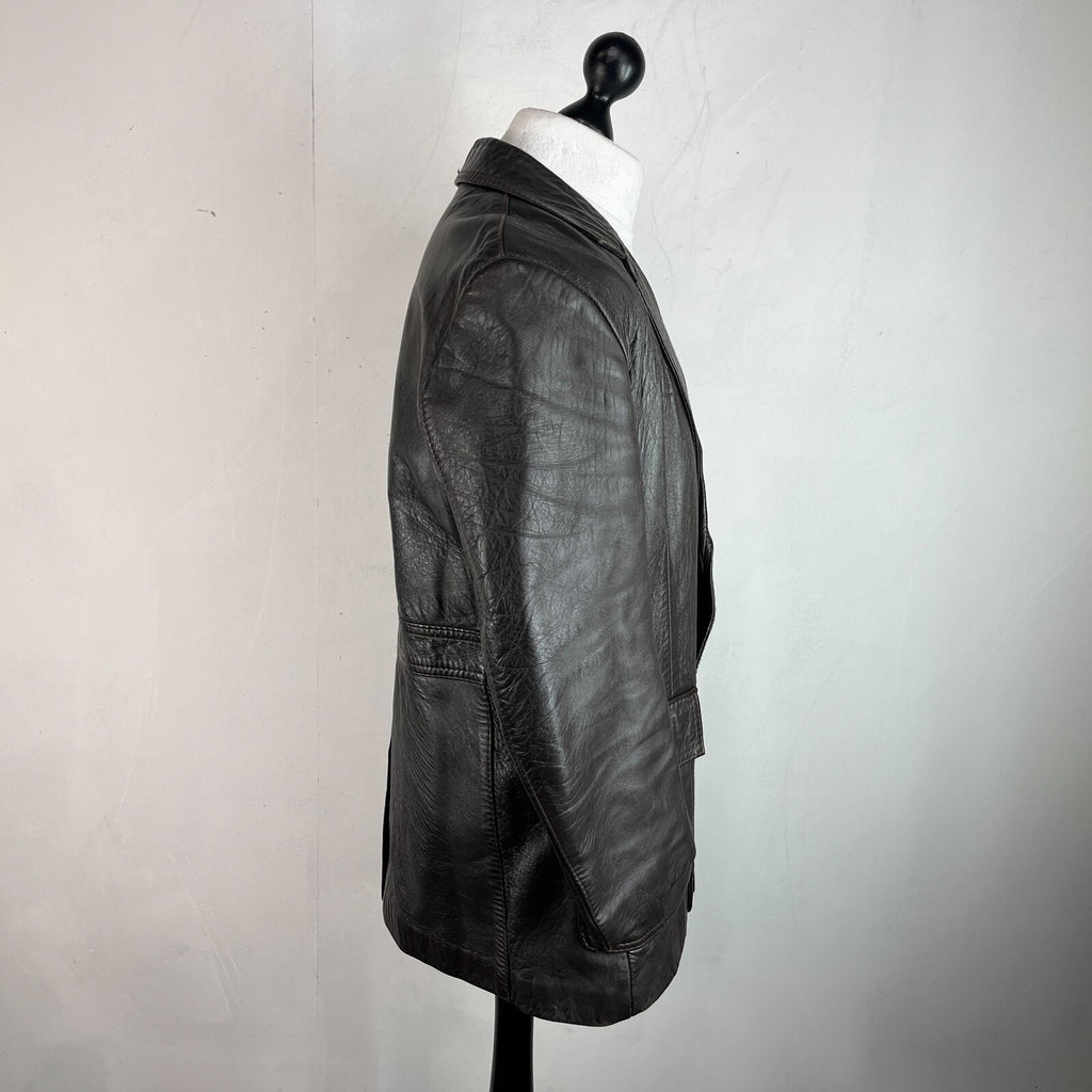 Vintage Made in London Dark Brown Leather Jacket Mid Length Retro size Medium