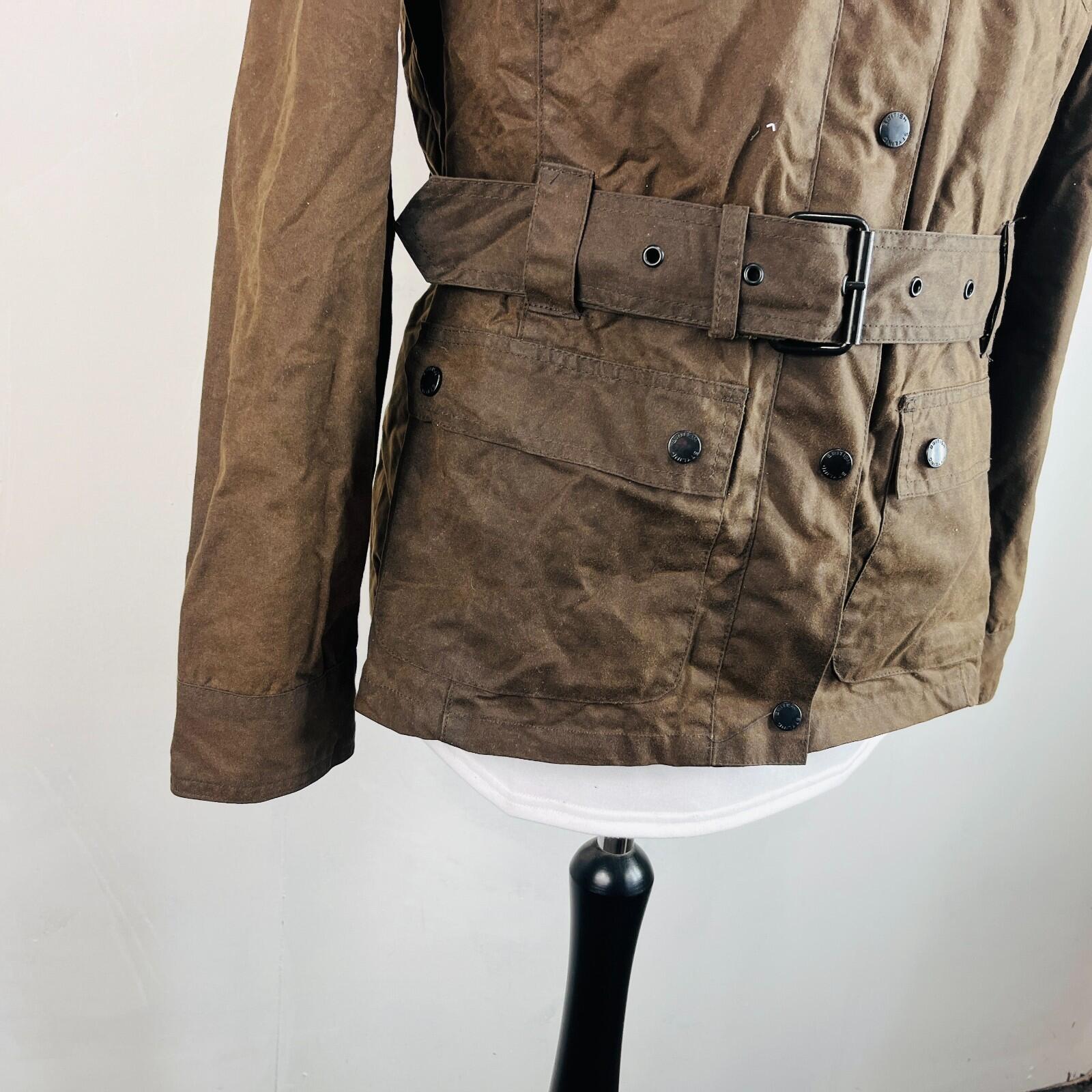 Crane Womens Waxed Cotton Jacket with Belt in Brown size Medium