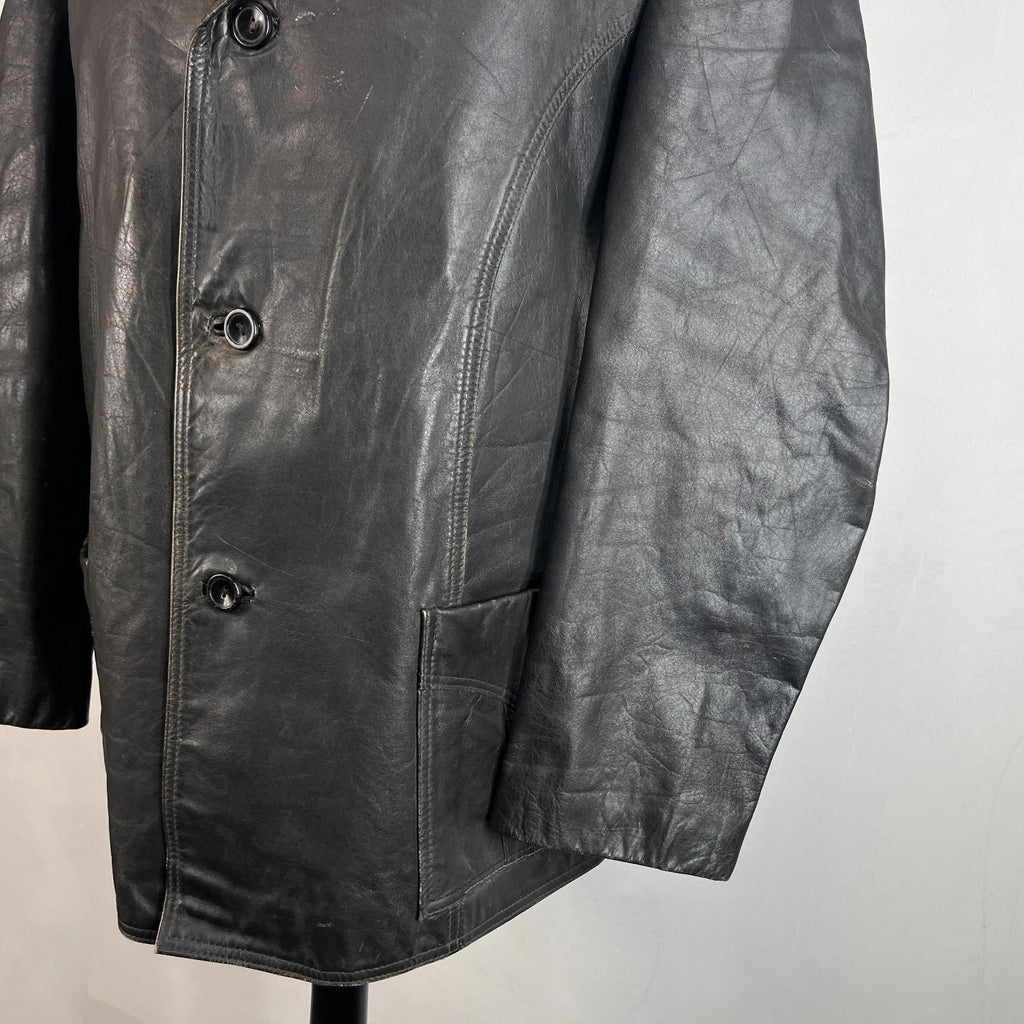 Vintage Letex Wismar Men's Black Leather Jacket size EU 56 Made in Germany