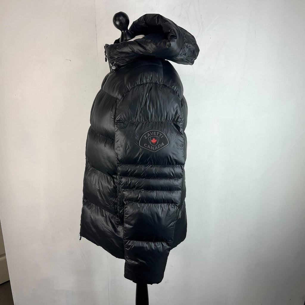 Mens Zavetti Canada Black Super Puffer Parka Jacket with Hood size Large