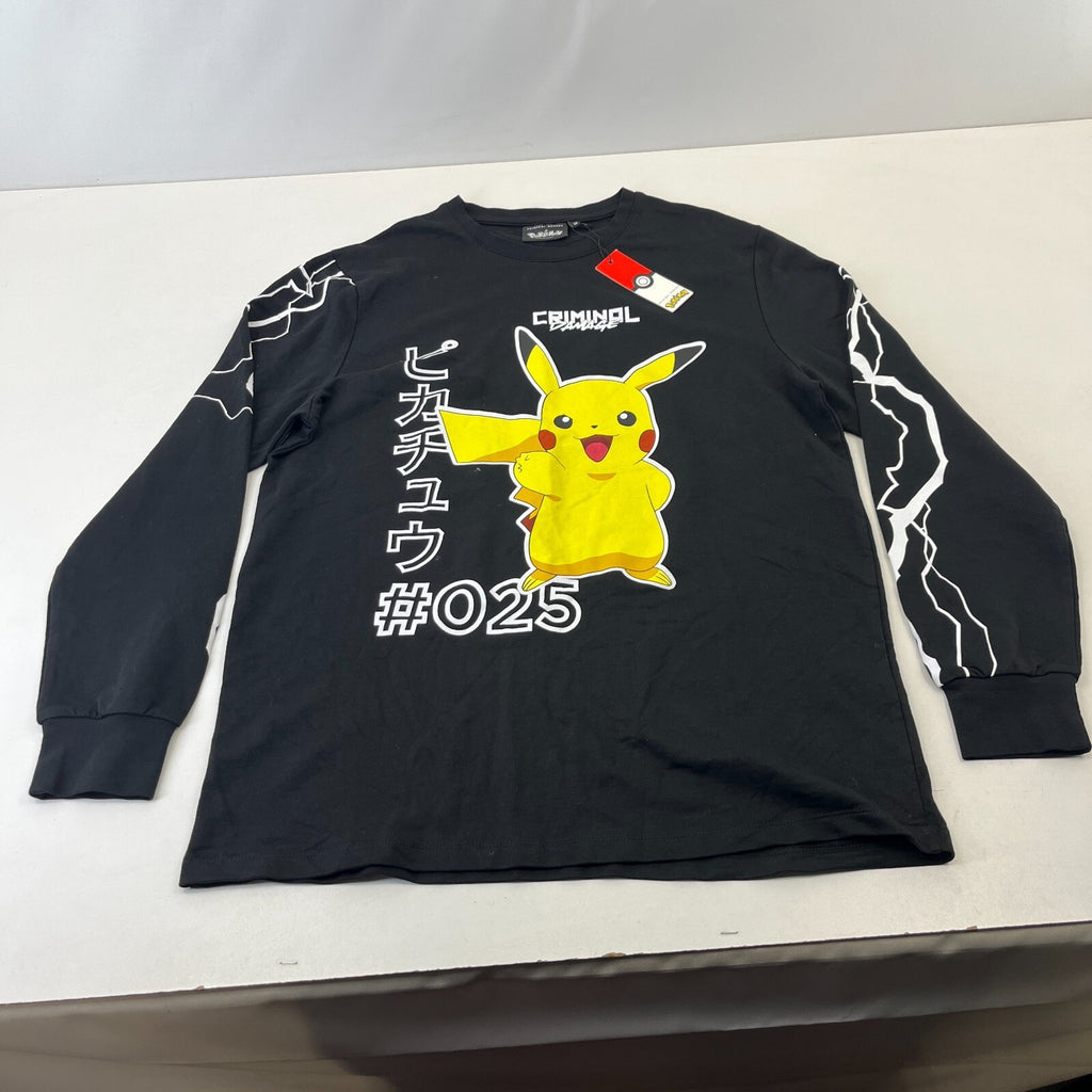 Criminal Damage Premium Black Pokémon Pikachu T-Shirt Long Sleeve size Medium