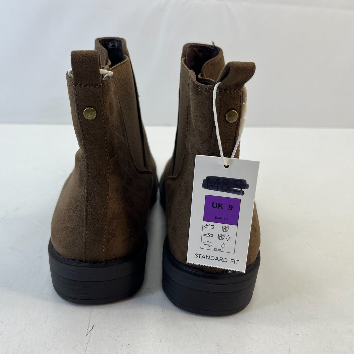 M&S Women’s Vegan Faux Suede Round Toe Ankle Boots with Block Heel Brown UK 9
