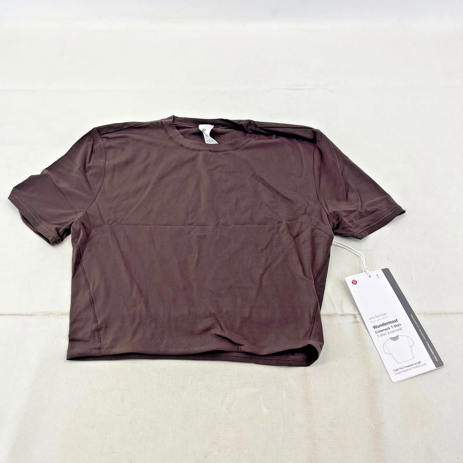 Lululemon Wundermost Nulu Cropped T-shirt Dark Brown size Small - New