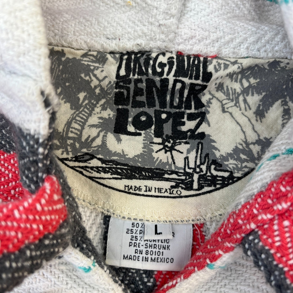 Genuine Mexican Baja Hoodie Pullover Hippie Festival Pink/White size Large
