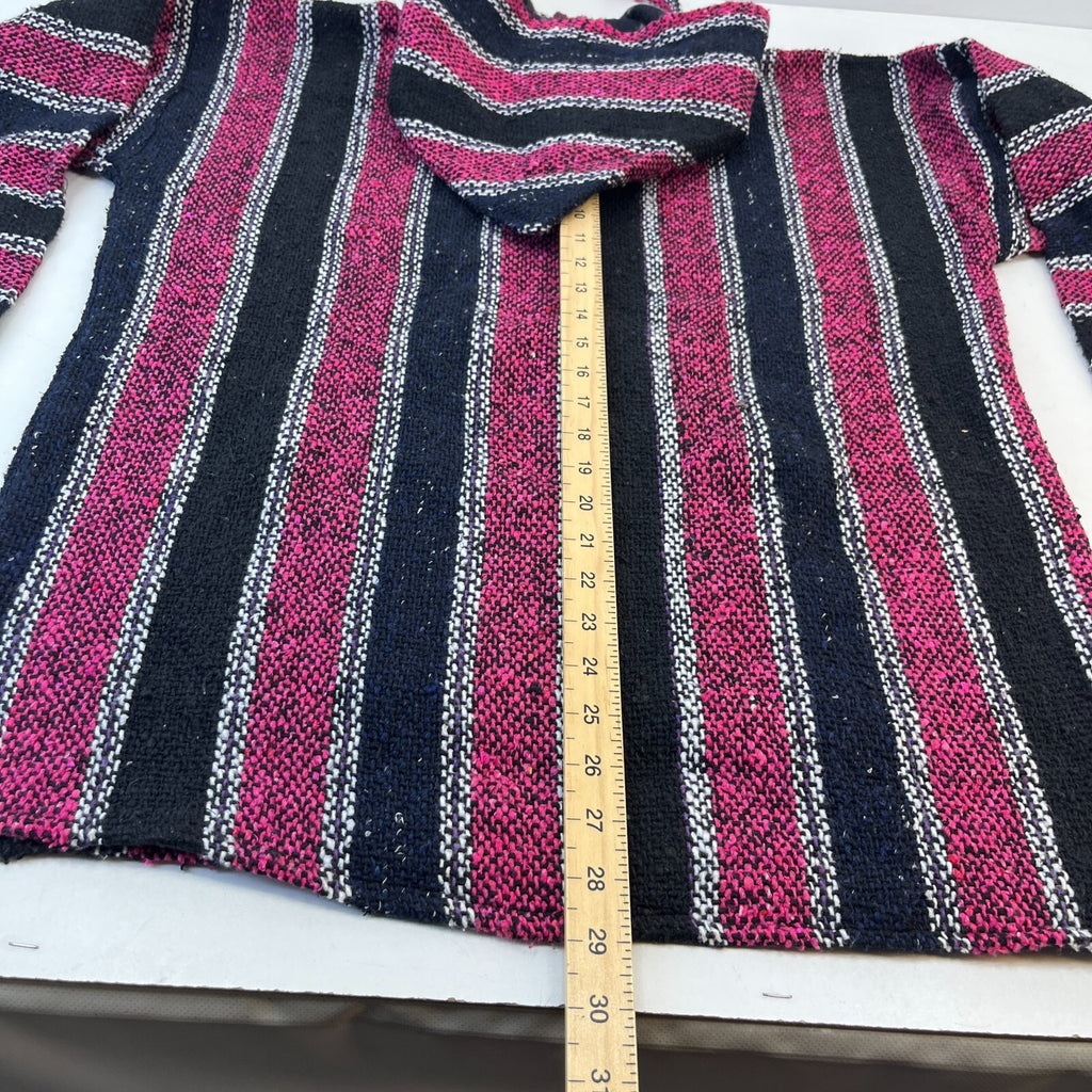 Genuine Mexican Baja Hoodie Pullover Hippie Festival Pink/Black size Large