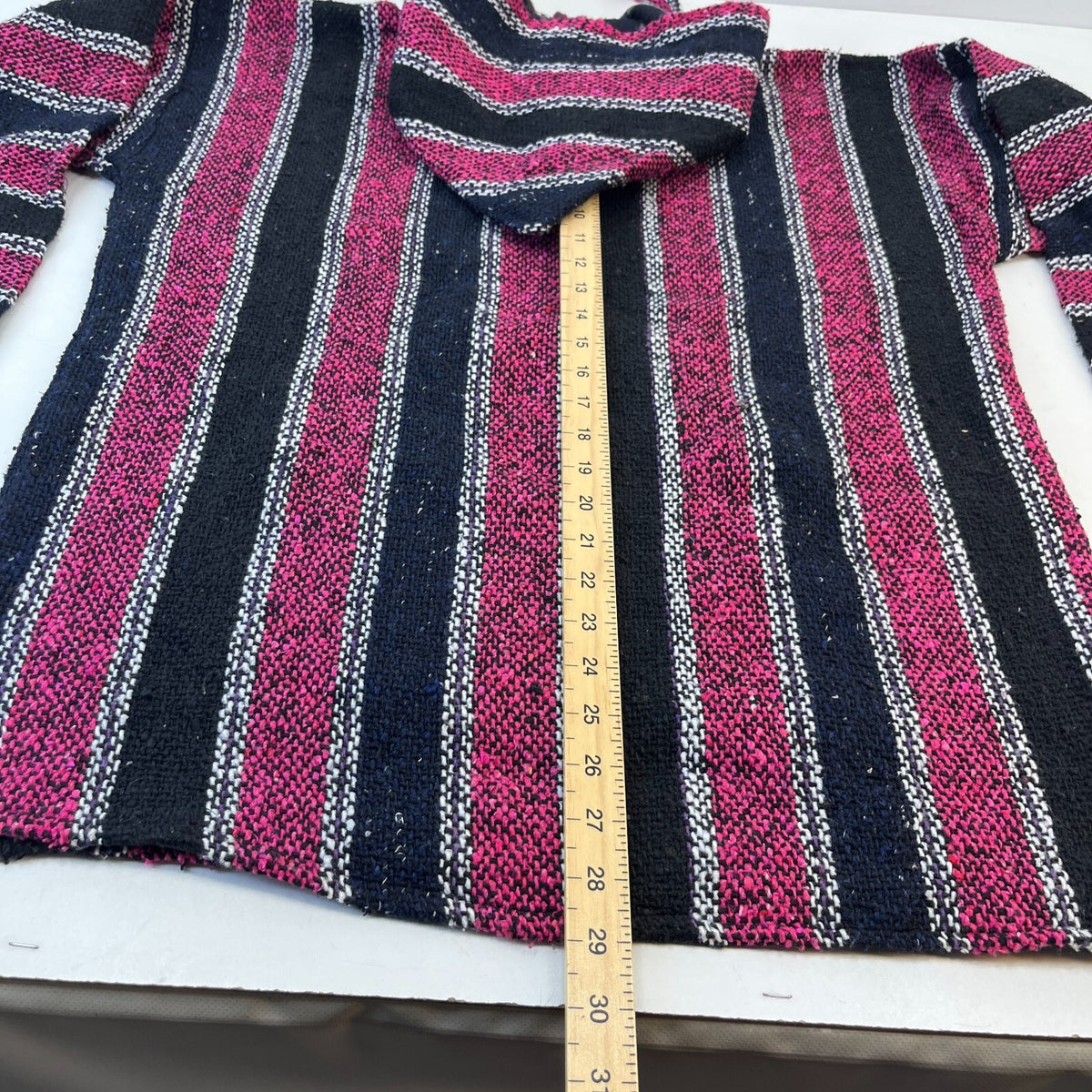 Genuine Mexican Baja Hoodie Pullover Hippie Festival Pink/Black size Large