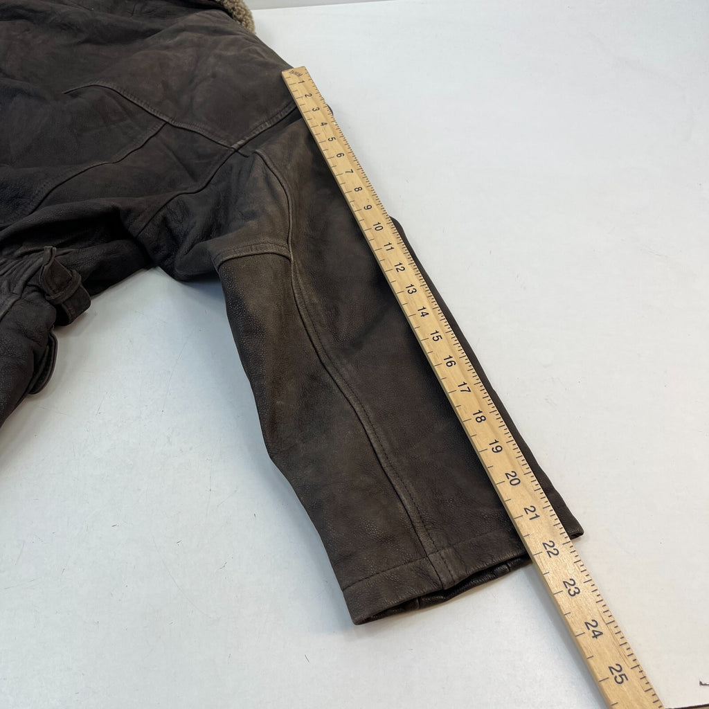 Saki Women’s Brown Leather Aviator Jacket Shearling Collar Insulated size 36