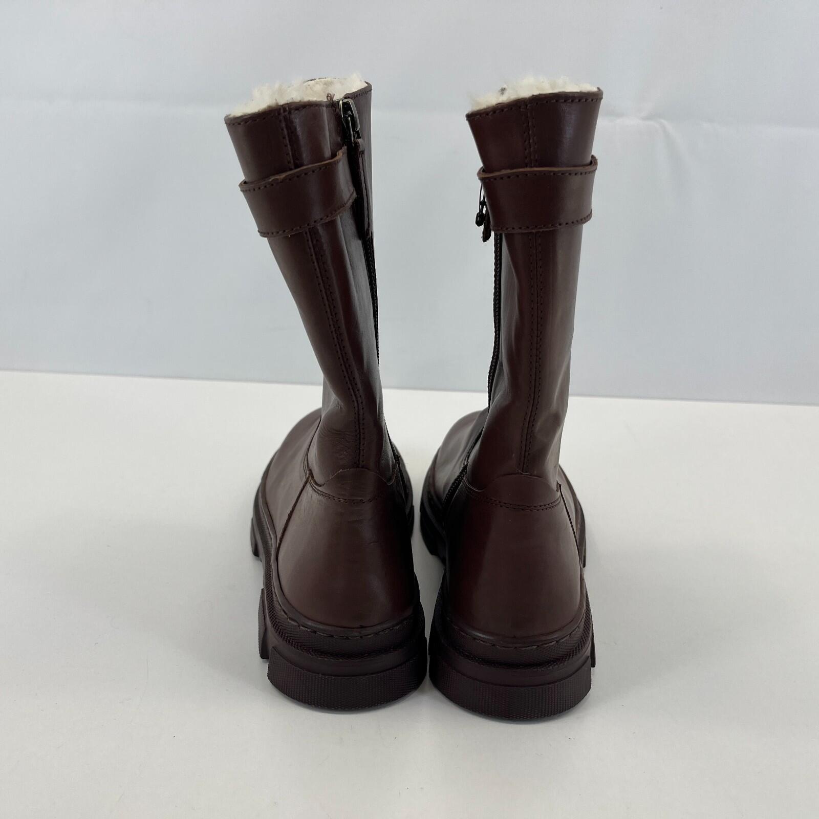 Next Premium Women's Brown Leather Faux Fur Lined Calf Boots size UK 4 / EU 37
