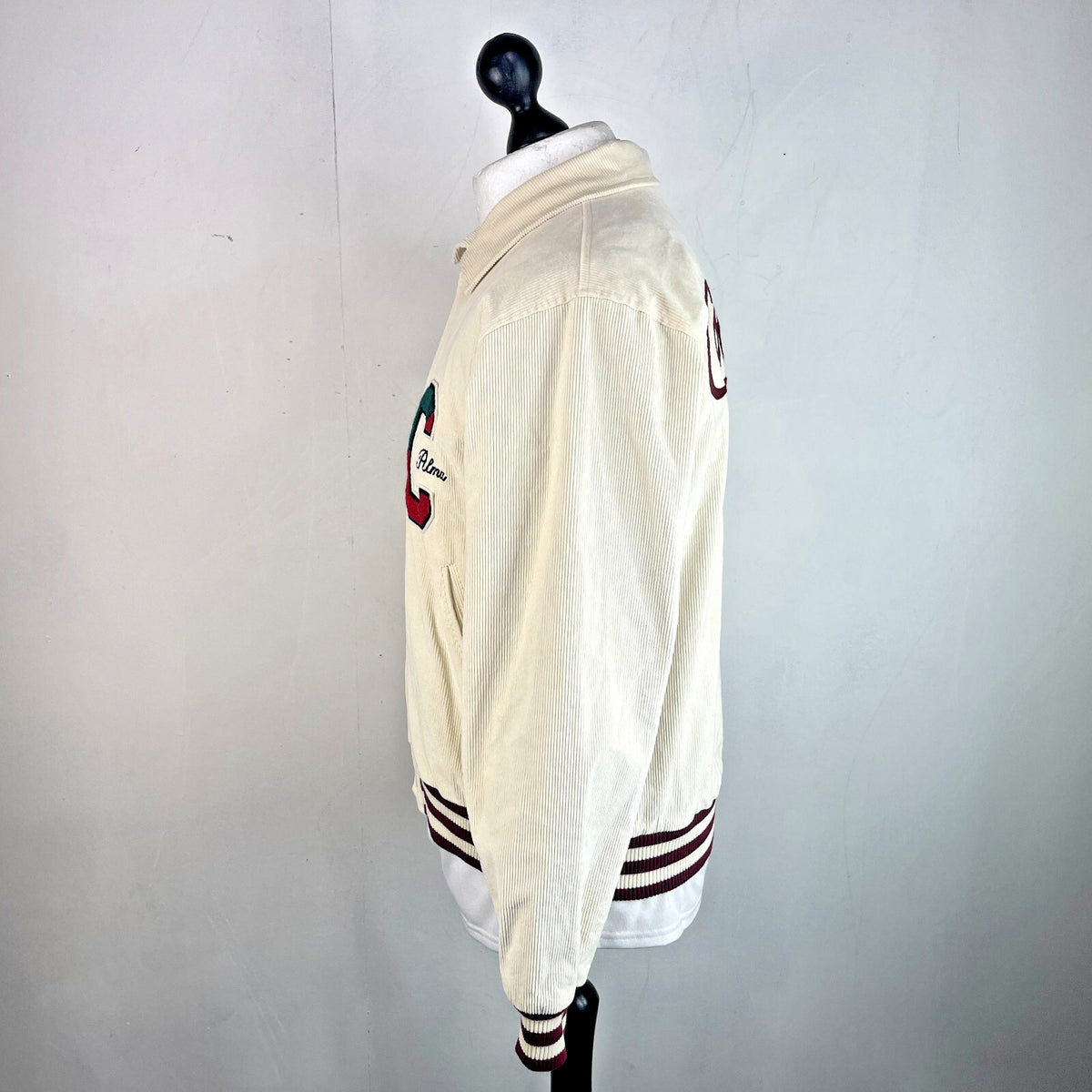 Rare Alma de Ace Coca Cola Micro Cord Varsity Jacket size Small in Cream