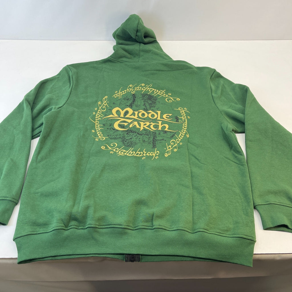 Official Lord Of The Rings Middle Earth Adults Full Zip Hoodie in Green size XL