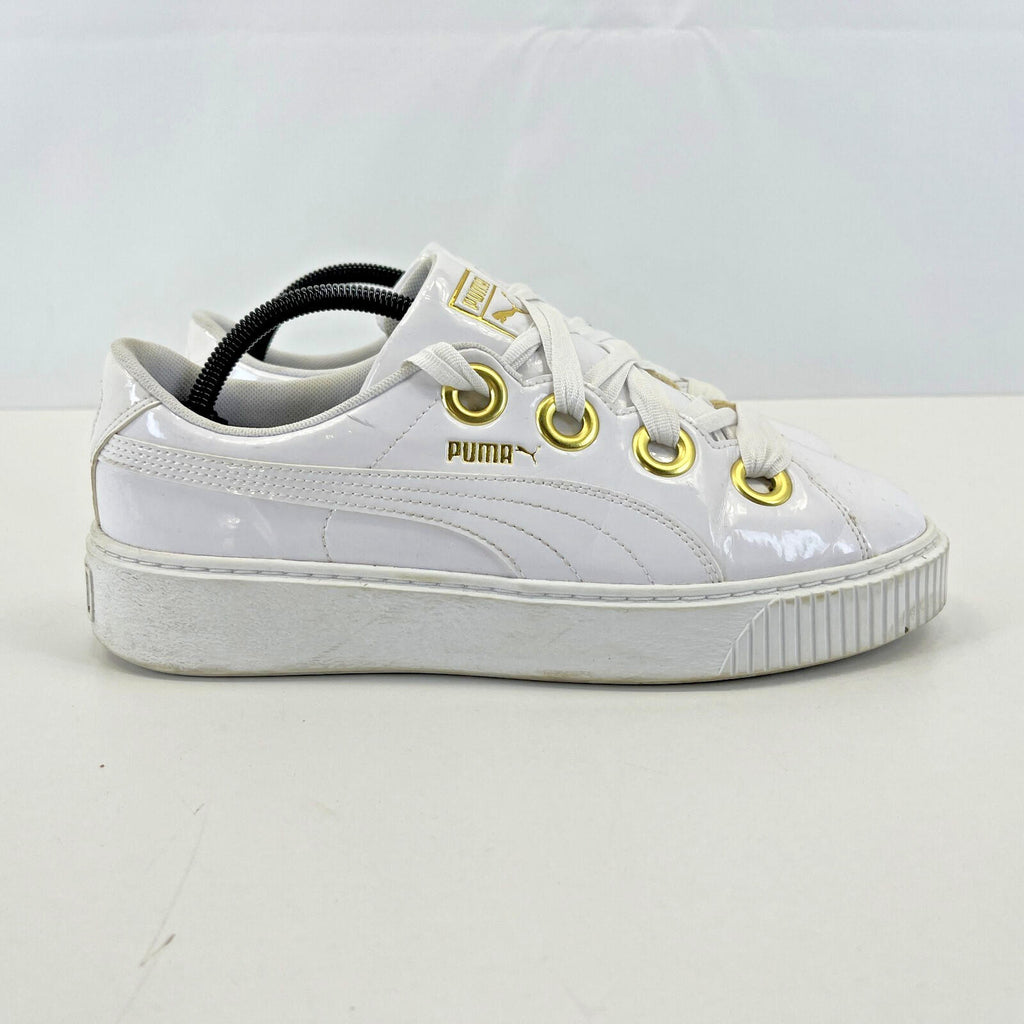 Puma Patent Kiss Trainers in White & Gold with Wide Laces size UK 8 EU 42