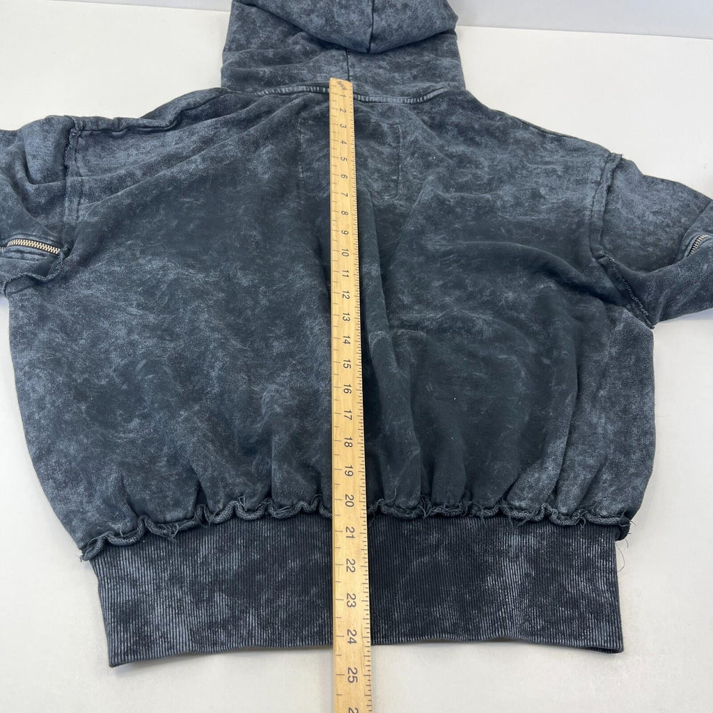 Drop Dead Distressed Look Grey w Zip Sleeves Hoodie UK M 100% Cotton Streetwear