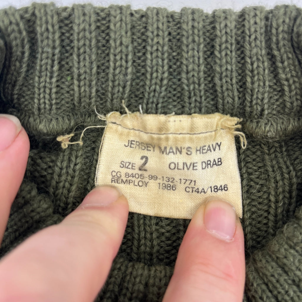 British Army Surplus RSM WO1 ASM Olive Green Wool Jumper with Badges size 2 (M)