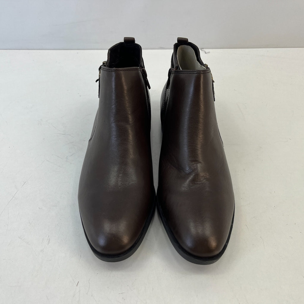 M&S Women’s Dark Brown Leather Almond Toe Ankle Boots Block Heel & Side Zip UK 8