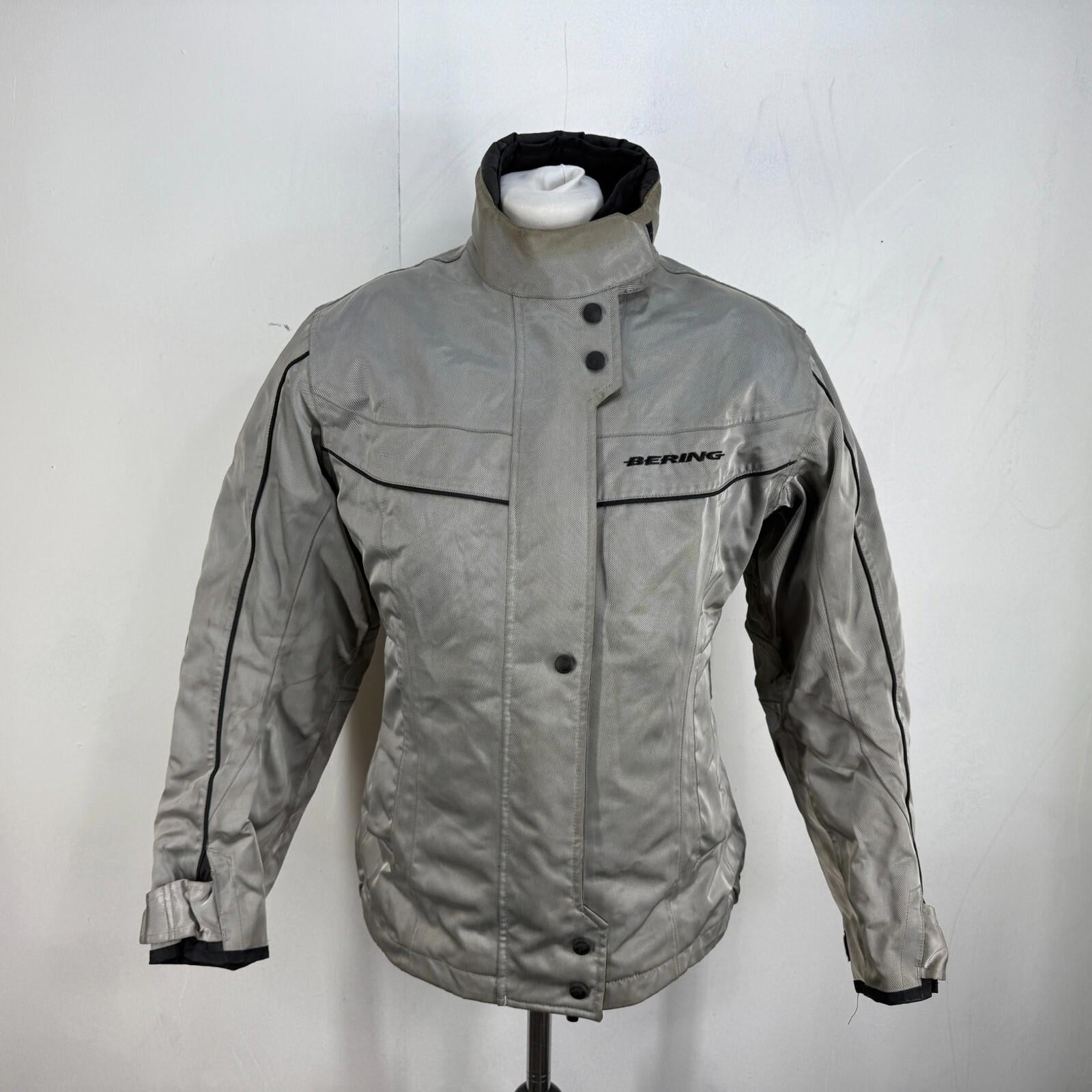 Bering Motorcycle Jacket in Grey Silver Women's size Large with Armour & Liner