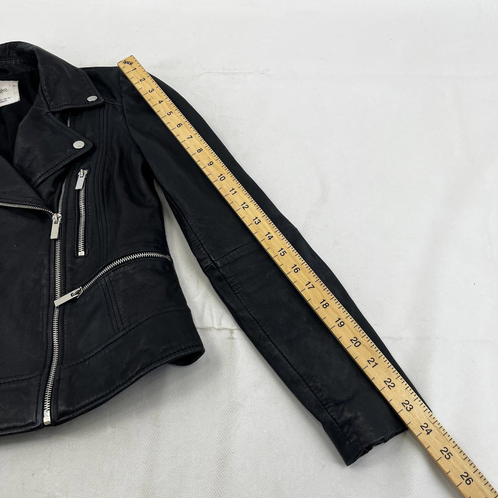 Mango Women's Genuine Soft Leather Biker Jacket in Black size Small