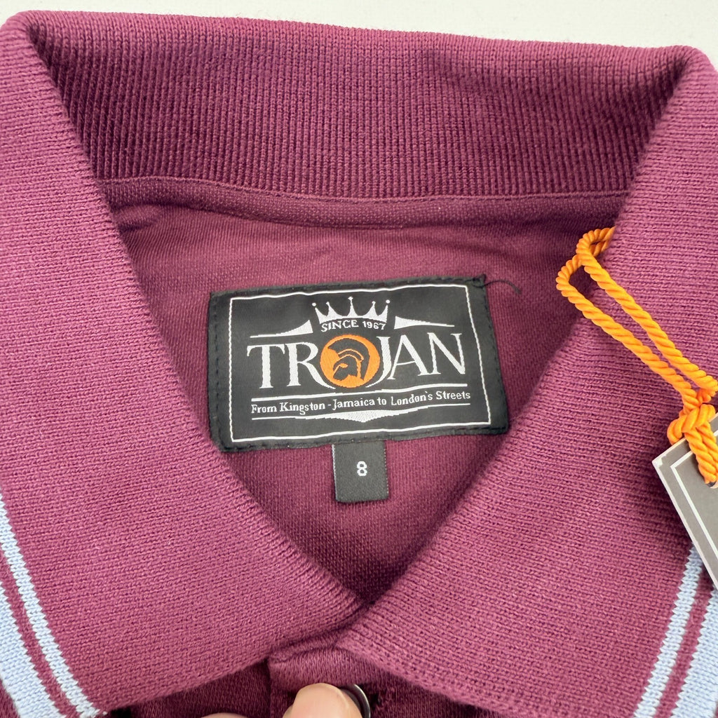 Trojan Records Women's Short Sleeve Polo Shirt in Burgundy Maroon Red size 8