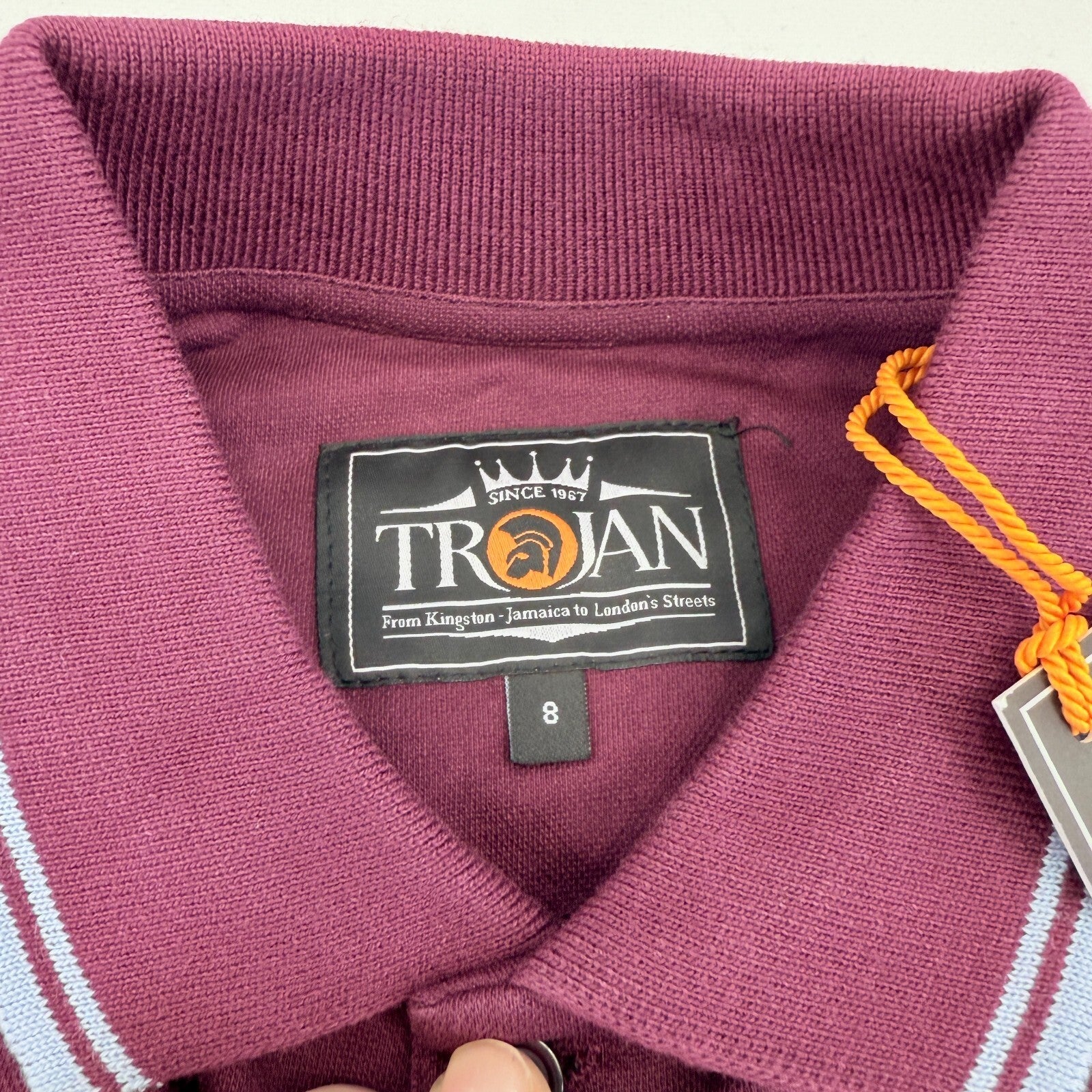 Trojan Records Women's Short Sleeve Polo Shirt in Burgundy Maroon Red size 8