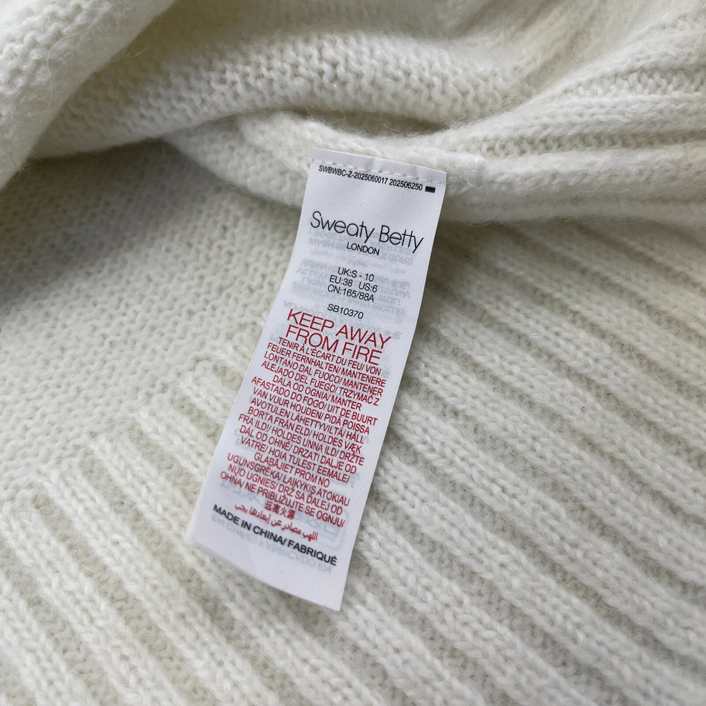 Sweaty Betty Alpine Wool Crew Neck Jumper Sweater in Lily White size S Alpaca