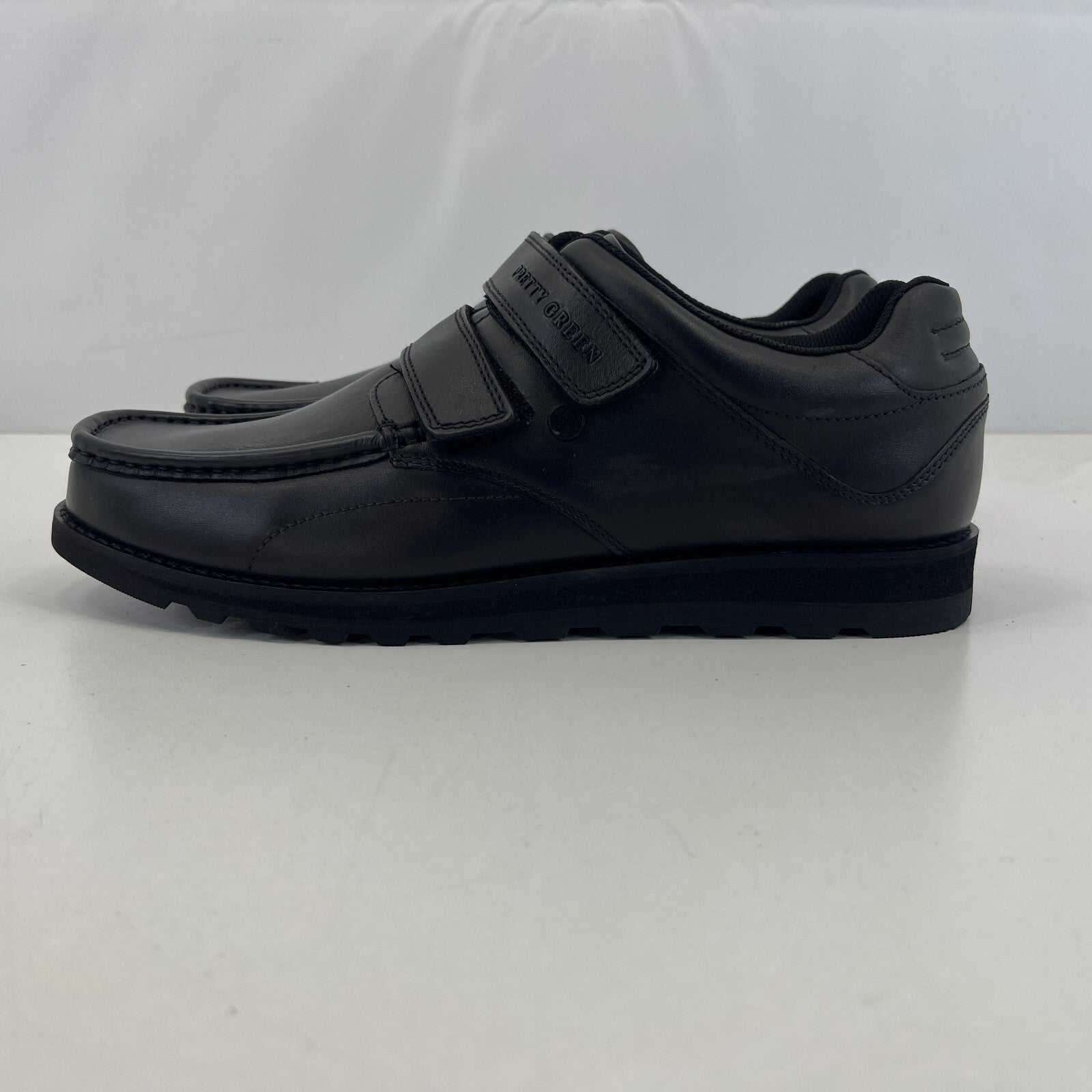 Pretty Green Harrow Easy Fasten Shoes Moccasin Loafers Mens Black Leather UK 8.5