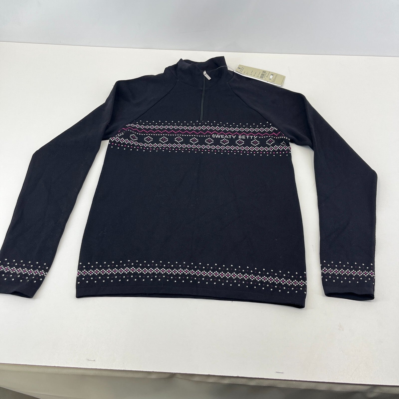 Sweaty Betty Fairisle Novelty Half Zip Base Layer Sweater Top in Black size Large - New