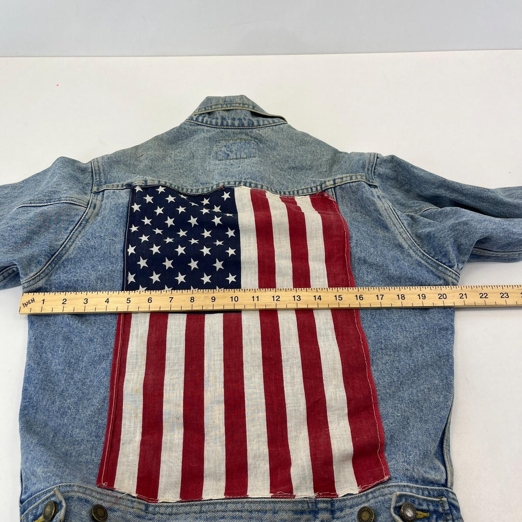 Vintage Wrangler Rugged Wear Denim Jacket with USA Flag size L (14-16) Punk