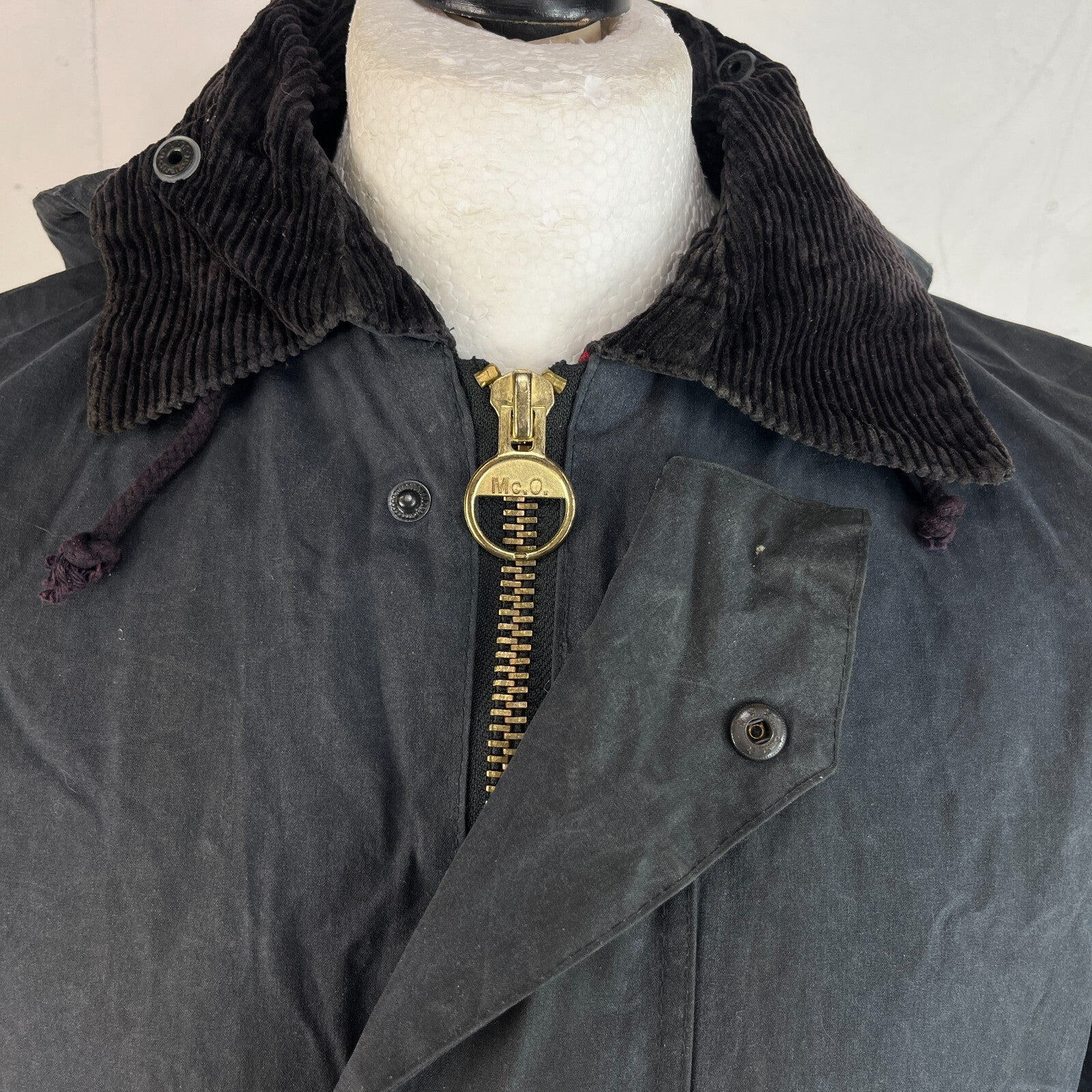 Mc Orvis Wax Jacket Mens size M Black Waxed Coat with Hood Made in the UK