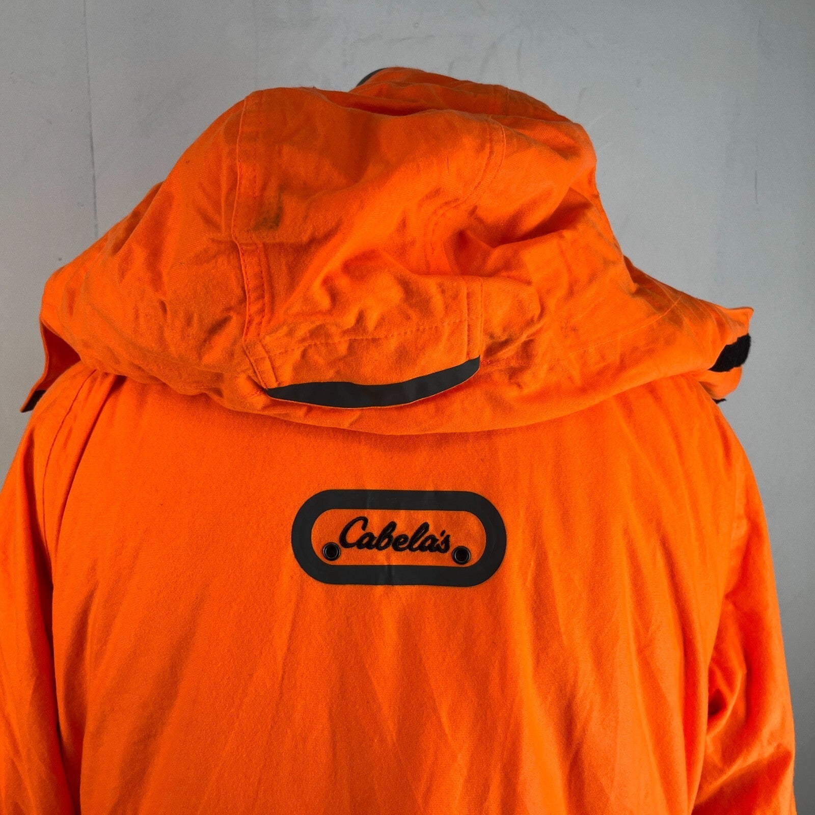 Cabelas Fluorescent Orange Softshell Chore Coat Warm Jacket with Hood size Large