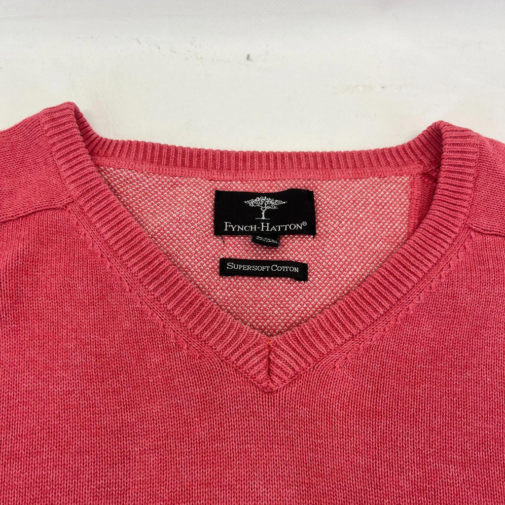 Fynch Hatton Supersoft Cotton Men's V Neck Jumper in Pastel Pink size 2XL