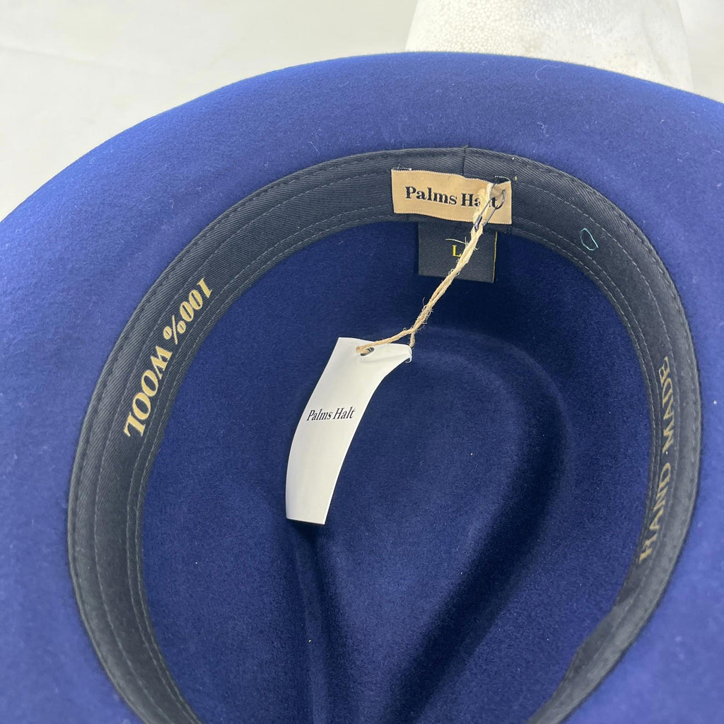 Palms Halt 100% Wool Handmade Textured Fedora Hat in Navy Blue size L 59