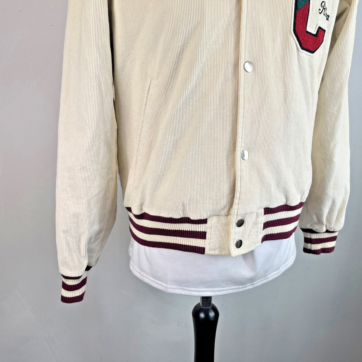 Rare Alma de Ace Coca Cola Micro Cord Varsity Jacket size Small in Cream