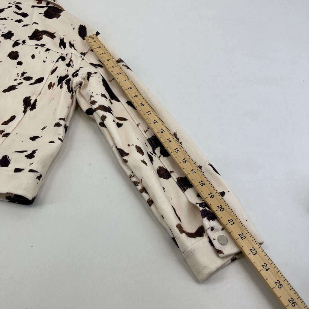 Women's Cow Print Cropped Jacket Cotton Blend Cream/Brown size Small