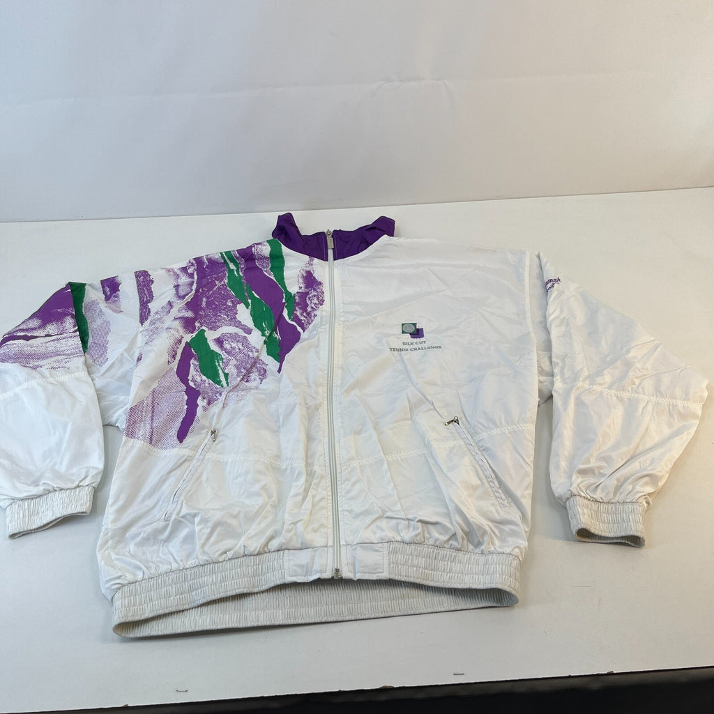 Rare Vintage Silk Cut Tennis Challenge Shell Suit Jacket White & Purple size L
