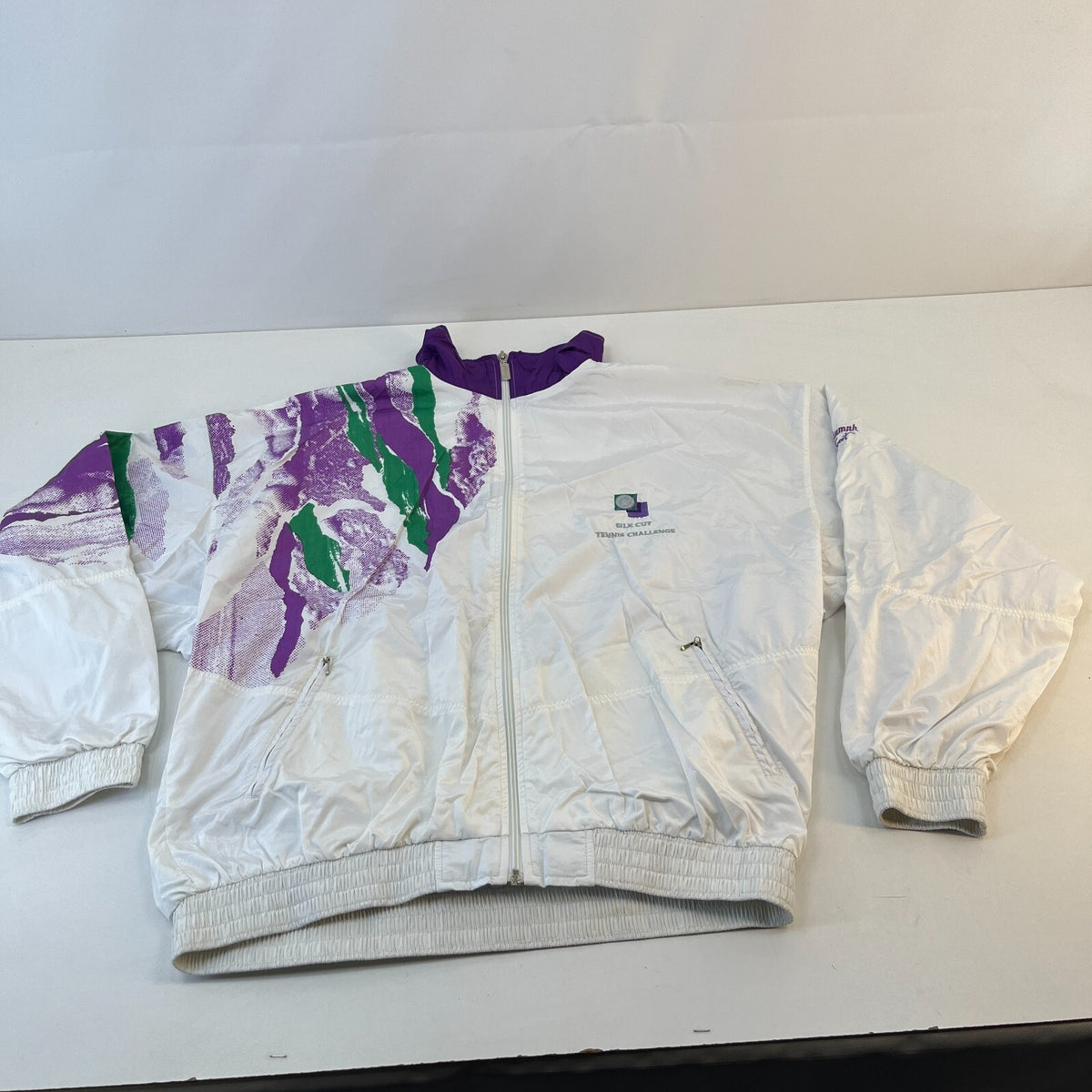 Rare Vintage Silk Cut Tennis Challenge Shell Suit Jacket White & Purple size L