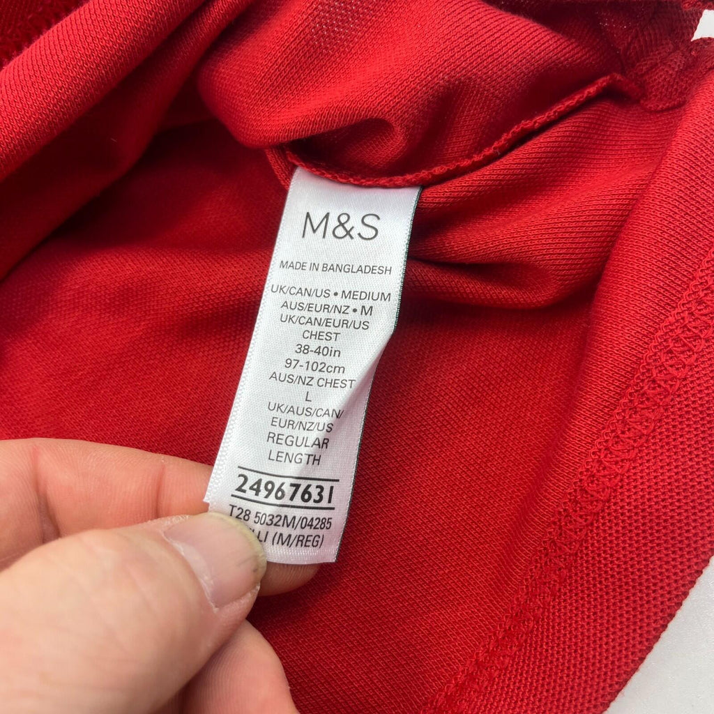 M&S Mens Red Short Sleeve 100% Cotton Polo Shirt Top size Medium Regular Fit